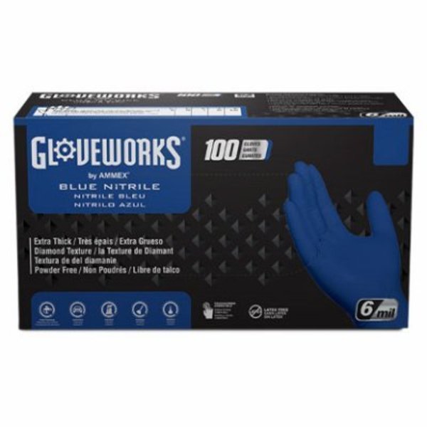 Ammex Nitrile Disposable Gloves, 6 mil Palm, Nitrile, Powder-Free, M, Royal Blue GWRBN44100